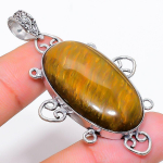 Tiger Eye Handmade 925 Sterling Silver Jewelry Pendant 2.36 r0d19