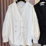 YYFS naiste moe vabaaja kevad-s&uuml;gis &uuml;hev&auml;rvilise tr&uuml;kiga pikkade varrukatega V-kaelusega pluusid ja s&auml;rgid M