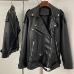 OFTBUY Naiste Vintage L&otilde;tv PU Kunstnahast L&uuml;hike Jakk V&ouml;&ouml;ga Mootorratturi Jakk Naiste T&otilde;mblukuga Retro Moto Biker Jakk &Uuml;ler&otilde;ivad Topid L must