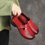 Ehtne Nahk Naiste Lamedad Kingad Paksude Taldadega Mokassiinid Retro Augulised Hingavad Disainerkingad Veisenahast Pehme Tald Naiste Kingad 36 punane