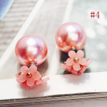 1 Pairs Fashion simulated pearl ball Earrings flower hiphop two side Jewelry Double side Stud Earring d