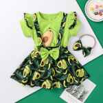 Toddler Kids T shirt Letter Tops+Fruit Floral Bow Suspender Skirts Set 110