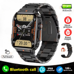 2025 Uus S&otilde;jaline Meeste Nutikell Tervise Monitor Bluetooth K&otilde;ne Nutikell Fitness IP68 Veekindel Spordikellad Naistele steel belt must