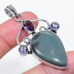 Natural Kambaba Jasper, Amethyst 925 Sterling Silver Jewelry Pendant 2.40 n8l17