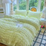 Korea printsessistiilis pitsiliste volangidega voodipesukomplekt nahas&otilde;bralik pehme seersantvoodikate komplekt voodilina v&otilde;i voodiseelik padjap&uuml;&uuml;rid Queen 200X230 4pcs