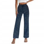 Naiste T&auml;is Teemantidega Jeansid Vabaaja Vintage L&otilde;tv Sirge Lai Jalg Denim P&uuml;ksid L must