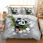 3D loomade panda voodipesukomplekt kena &uuml;heinimese voodikatte komplekt luksuslik bambusest kuninganna kaheinimesevoodi kaheinimesevoodi riided t&auml;iskasvanutele EU single(135x200cm)