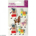 Stickers 3D - Lama - 6 autocollants - Dimensions 3,5-6 cm - Th&egrave;me ludique - Mixte
