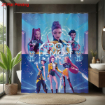 1 tk K-Pop Deemonik&uuml;tid Prindiga Veekindel Du&scaron;i Vannitoa Vahesein Privaatsuse Rippkardin 12 Konksuga Lihtne Paigaldus 90x180cm