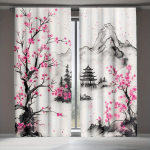 2 tk Jaapani kirsipuu ja akvarellmustriga kardinad, pol&uuml;esterkangast, sobivad magamistuppa ja elutuppa 53x116cm &2pc