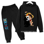 Kuum One Piece kapuutsiga komplekt Lastele Luffy riided Poiste T&uuml;drukute riided Laste džersei Spordidress S&uuml;gisene kapuutsiga p&uuml;ksid 2-osaline komplekt 140 black