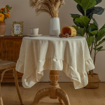 Talumaja Ruffle &Uuml;mmargune Laudlina, Retro Puuvilla-Lina Volangiga Laudlinad Pestav Lauakate K&ouml;&ouml;ki, Pidustustele, Pulmadeks Diameter 90cm looduslik