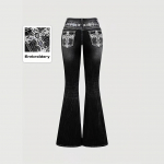 Piiri&uuml;lene Naiste Tume Pesuga Tasku Tikandiga Salendavad Micro-flared Jeansid Medium must