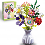 730 tk Loov Bukett Ehitusklotside Komplektid Plastvaasiga DIY Lill Klotsid M&auml;nguasjad Kingituste Komplektid Lauakaunistus With box