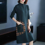 Puuvillane Naiste Kleit Talvine Soe &Uuml;mara Kaelusega Pikkade Varrukatega Vintage Vabaaja Tr&uuml;kiga Pikk Veniv Kootud Kampsunkleit M