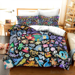 Pokemon Voodipesu Komplekt Multikas Anime Laste Magamistuba Tekikott Poiss T&uuml;druk Voodipesu &Uuml;hene Kahene Kuningas Pikachu Tekikott Kingitus AU Single(140*210cm)3pcs
