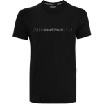 Emporio Armani Logo Kirjadega Slim Fit &Uuml;mmarguse Kaelusega T-s&auml;rk Meeste Topid Must 111035-4F729-00020 S black