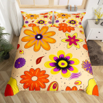 Lahe tekikott kuninganna suuruses Retro Hippie Lilleline voodipesukomplekt Esteetiline Ps&uuml;hhedeelne Lilleline tekikott Boho Botaaniline tekikott EU Single(135*200cm)3pcs