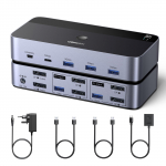 UGREEN DisplayPort KVM toetab kahte monitori ja &uuml;hendab kaks alumiiniumist, millel on neli USB-porti, jagab kahte seadet ja printerit kahe vahel, sisaldab kahte USB-porti