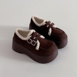 Vintage platvormik&otilde;rgendusega naiste karusnahast Mary Jane kingad Moodsad slip-on kingad Daamide kleidi paksude kontsadega soojad puuvillased kingad 35