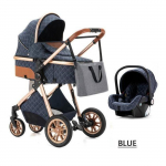 BAZARLAND30 Poussette 3 en 1 B&eacute;b&eacute; Combin&eacute;e Si&egrave;ge-Auto Nacelle Trio R&eacute;versible R&eacute;glable Haute Qualit&eacute; Roues increvables Canne BLEU. sinine