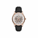 EMPORIO ARMANI Meeste Automaatne Must Nahkrihmaga K&auml;ekell AR60007-CLG Pearl White Watch Dial