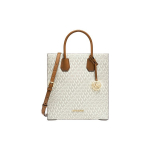 Michael Kors MK Mercer Monogramm Logo V&auml;rviplokk Commuter Nahast T&otilde;stetav Kott Naiste t&otilde;stetavad kotid Vanill-Valge Pruun 35F1GM9T8B-150 Basic Set (Bag+Dust Bag)