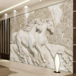 3D Tapeet Stereo Reljeef Valge Hobune Foto Seinamaalingud Klassikaline Elutuba Teleri Taustaseinamaaling Kodu Kaunistus 200 cm(W) x 140 cm(H)
