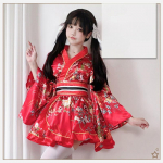 Traditsiooniline Kimono Cosplay Kost&uuml;&uuml;m Suvine Stiil Tr&uuml;kitud T&auml;iustatud Yukata Kimono Naiste Komplekt onesize punane
