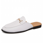 Loaferid Meeste Vabaaja Kingad Meeste Siledad Muller Kingad Brogue Mood Klubi Mugavad Sussid Suvised Meeste Kingad Poolikud Sandaalid Retro Sotsiaalsed 38 valge