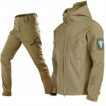 Military Shark Skin Soft Shell &uuml;likonnad meestele taktikalised tuulekindlad veekindlad jakid Meeste armee lahingup&uuml;ksid + meeste kapuutsiga matkamantlid S khaki