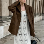 S&uuml;gis ja Talv Vintage Suede Jakk Naiste Disainitunnetus Paksenenud Keskmise pikkusega Rev&auml;&auml;riga Jakk T&ouml;&ouml;le mineva Naiste R&otilde;ivad S pruun