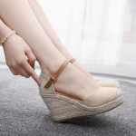 Uued naiste kinnise varba platvormsandalid-espadrillid, mugavad ristpaelaga slip-on kontsad, vabaaja v&auml;litingimustes kangast kingad 38 beež