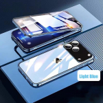 360&deg; t&auml;iskaitsega metallist magnetiline kahepoolne klaasist kl&otilde;pslukuga &uuml;mbris iPhone 17 Pro Max/17/17 Pro jaoks, &otilde;huava objektiivi kaitsekaas iPhone17 helesinine v&auml;rv