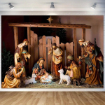 &Uuml;ks j&otilde;ulustsenaariumi taust - pol&uuml;ester, sealhulgas Jeesuse s&uuml;nd, Petlemma t&auml;ht ja Kolm kuningat 320x400cm brown