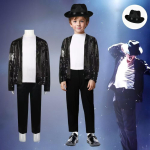 Halloween Michael Jacksoni cosplay litrite komplekt lava laste esinemiskost&uuml;&uuml;m esinemiskost&uuml;&uuml;m kahem&otilde;&otilde;tmeline M white