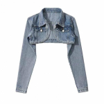 Naiste Cropped Denim Jakk Salli kraega K&otilde;rge v&ouml;&ouml;koht Retro Biker stiilis Kitsa l&otilde;ikega L&uuml;hike Jakk Hele sinine v&otilde;i s&ouml;ehall XL helesinine v&auml;rv