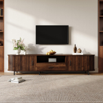 TV-kapp 180x40x50cm, valmistatud MDF-ist, liugustega, sahtli ja avatud sektsioonidega, rulookattega uks, soonik-stiil, elutuba, 75-tollise teleri jaoks 180 x 40 x 45 cm