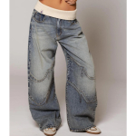 Naiste Keskmise K&otilde;rgusega L&otilde;dva L&otilde;ikega Kottis Teksap&uuml;ksid Pesusinise Denim P&uuml;ksid Vintage T&auml;navastiil S gray