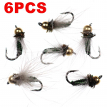 6 tk #14 messingist helmepea Nymph Fly Fishing Caddis metallist roheline helmepea #14