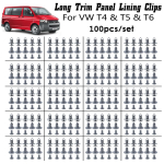 100 tk VW Transporter T4 T5 T6 Volkswagen Caravelle Multivan Pikema pika trimmiga paneeliklambrid Vaibavooder Plastikust fiksaator Kinnitused Kinnituspandlad