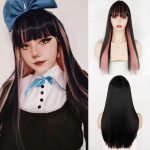 Roosa ja must parukas Kaks kihti parukaid pikad sirged juuksed Cosplay parukas kahetooniline ombre v&auml;rviline naiste s&uuml;nteetilisest juustest parukad