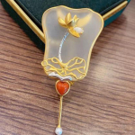 Blucome poolv&auml;&auml;riskividest inlay Kullatud palmilehtedega lehvik vasest pross naisele mehele retro stiilis uusaastakingitused kuld