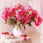 5D Teemantmaali Pojengi Rhinestone komplekti M&uuml;&uuml;k Teemanttikandid Lilled Ristpistes Mosaiik Daisy N&auml;put&ouml;&ouml; Kodukaunistus Full Round 20x20CM