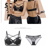 Seksikas Hollow Cross Bandage rinnahoidjakomplekt Euroopa pitsist aluspesu Push Up rinnahoidja Summer Thin Cup Plus Size pesu reguleeritav rihm 70B must