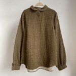 Johnature Casual Wave Point naiste s&auml;rk kevad, k&otilde;ik sobivad puuvillased vintage lahtised, allapoole p&ouml;&ouml;ratud kraega naiste pluusid One Size pruun