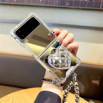 Korea luksuslik rombist s&uuml;dameklambriga peegli&uuml;mbris koos helmesr&otilde;nga ketiga Samsung Galaxy Z Flip 3 5g Z Flip3 Zflip3 kaanega for Z Flip 3