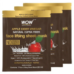 Wow Skin Science Apple Cider Vinegar 2 in 1 Face Lifting Sheet Mask - Controls Oil and Balances Ph Level, Pack of 3