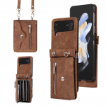 Rahakott Crossbody kaelapaela telefoni&uuml;mbris Samsung Galaxy Z Flip 4 3 Flip4 Flip3 5G RFID-d blokeeriv elundikaardihoidja nahkkate Galaxy Z Flip4 pruun