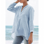 Ranna naiste vabaaja topid, mood kolmveerandlaternaga varrukatega V-kaelusega naiste &uuml;hev&auml;rviline pluus S valge